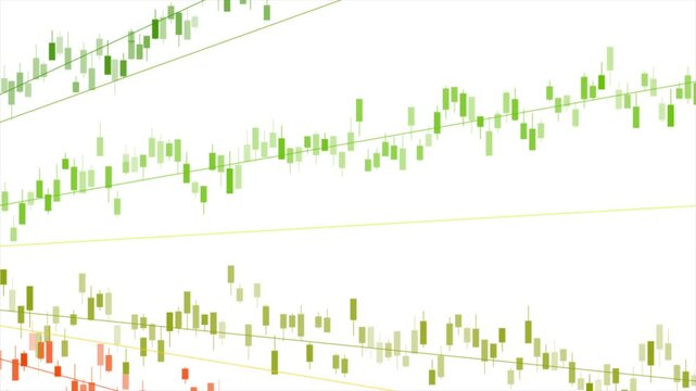 Abstract financial background with multiple bullish and bearish candlestick charts. Forex, stocks, cryptocurrency and business analytics motion design. Video animation Ultra HD 4K 3840x2160