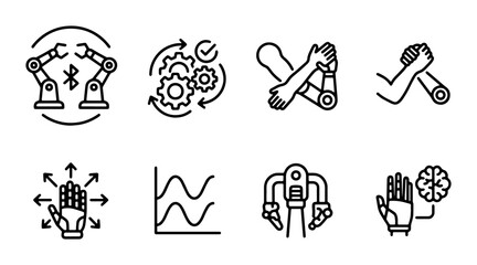 Fototapeta premium Robotics Icons Set: Automation, AI, Industry, Technology, Engineering, Future, Innovation