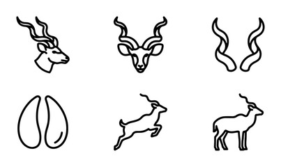 Obraz premium Antelope Icons Set: Kudu Horns, Hooves, Jumping & Standing Wildlife Vector Graphics