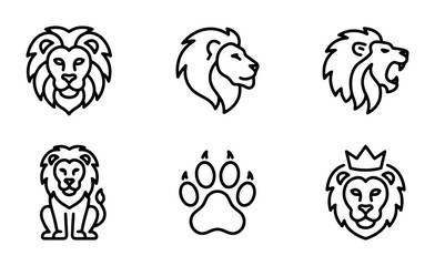 Fototapeta premium Lion Icons Set, Majestic King of Jungle Vector Graphics, Animal Symbol Collection, Wild Cat Emblems