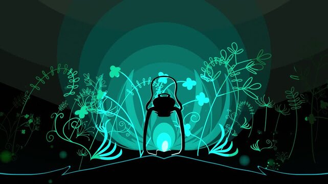 vector style lantern, unique mysterious, mystical vibe looping illustration background