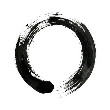 Enso circle hand drawn with black ink brush stroke isolated on transparent background