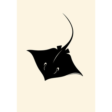 Minimalist black stingray silhouette swimming