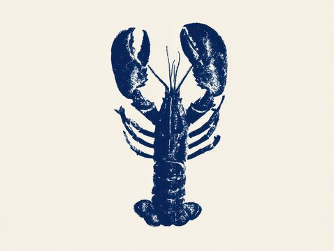 Detailed illustration of a lobster, vintage style engraving, blue ink drawing on a light cream background