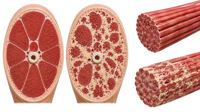 Muscular Dystrophy and Healthy Skeletal Muscle Anatomy Comparison