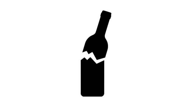 Broken glass bottle silhouette, shattered wine bottle vector icon, black jagged glass fragment graphic for safety or danger concepts