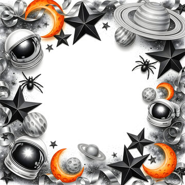 Halloween Space Theme Frame with Astronaut Helmets and Planets