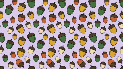 Hand drawn acorn seamless pattern on purple background. © gudangPIXEL