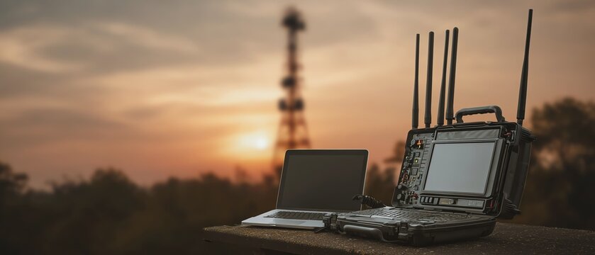 Communication devices at sunset.