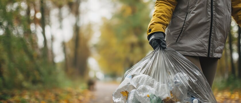 Person collecting trash in a clean-up effort.