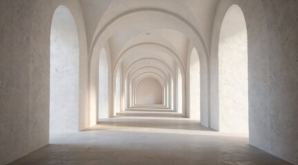 Fototapeta premium Minimalist Arched Monastery Hallway with Textured Plaster Walls