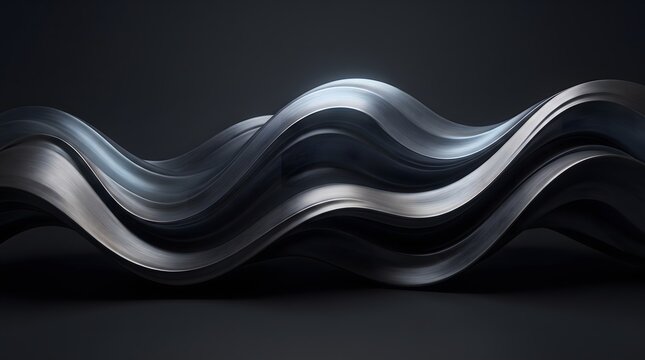Abstract background featuring smooth flowing dark waves with metallic silver highlights on a deep black surface