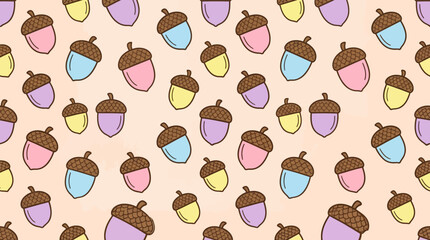 Colorful pastel acorn nut seamless autumn pattern. © gudangPIXEL