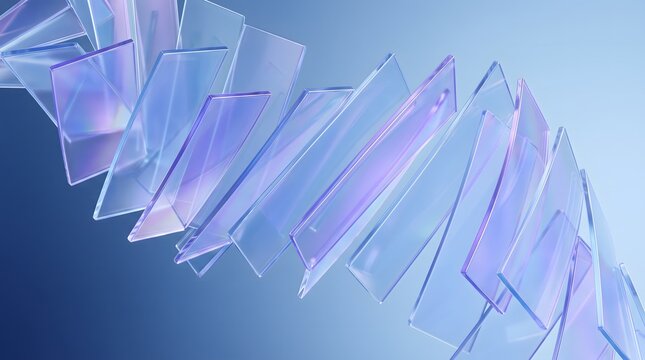 Abstract background featuring a flowing spiral structure of translucent blue and purple glass shards against a gradient backdrop