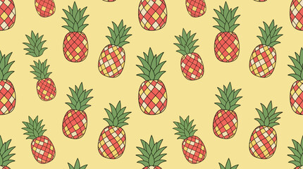 Tropical pineapple seamless pattern on yellow. © gudangPIXEL