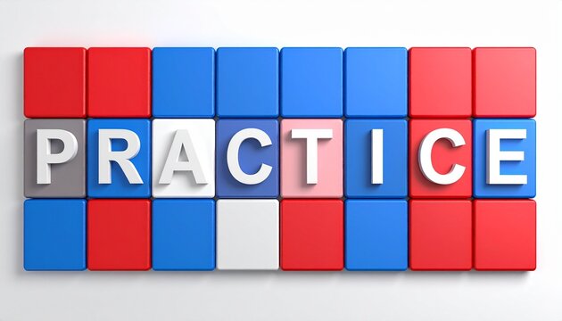 Practice Concept with Colorful Tiles and Bold Typography
