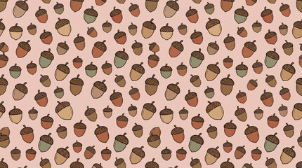 Earthy hand drawn acorn seamless pattern background. © gudangPIXEL