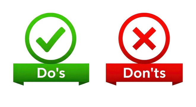Green check mark and red cross sign for dos and donts isolated on transparent background