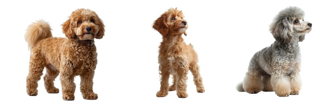 Poodle dogs groomed hair set isolated on transparent background