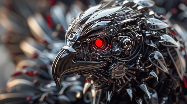Robotic eagle portrait close up view
