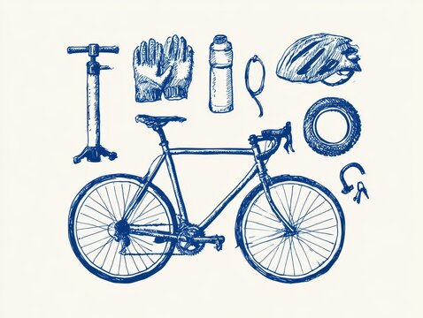 Bicycle and cycling accessories set including pump gloves bottle helmet and lock