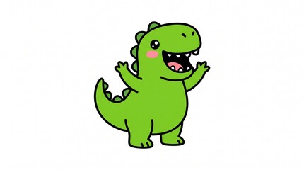 Fototapeta premium Happy green dinosaur cartoon character with a friendly smiling face and cute rosy cheeks depicted in a simple style on white background
