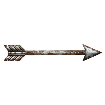 Old rusty metal arrow pointing right isolated on transparent background