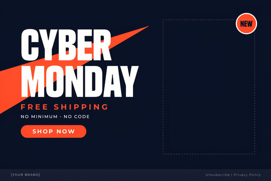 Cyber Monday sale banner with free shipping offer, modern retail promotion background, digital marketing web header with shop now button