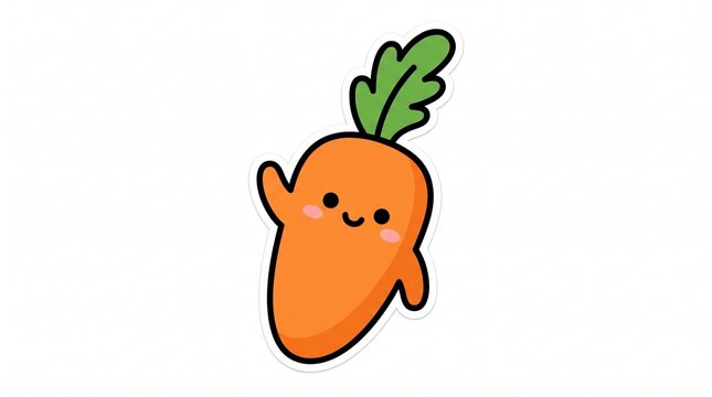 Cute orange carrot character with green leaves waving a friendly hand in a fun minimalist style illustration on white background