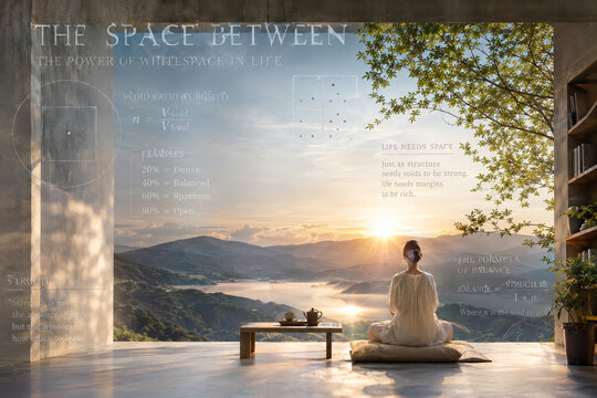 Person Meditating Between Sky Water And Open Space