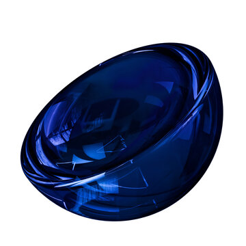 Abstract Blue Glossy Glass Orb 3D Render on White