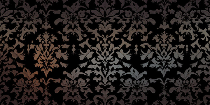 Elegant damask pattern background with dark floral gothic style and intricate ornaments.