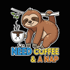 Obraz premium A cute cartoon sloth holding a hot cup of morning coffee
