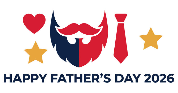 Happy father's day 2026 greeting card with beard and tie