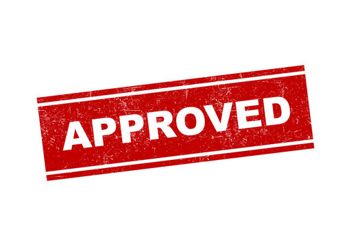 Red approved rubber stamp with a grunge texture effect used for business documents and signs isolated on transparent background