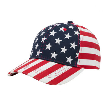 American flag baseball cap with stars and stripes pattern isolated on transparent background