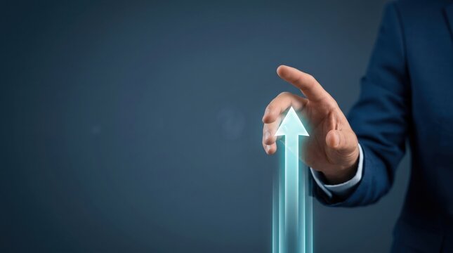 A professional business person uses a digital interface to manage and accelerate corporate business growth and financial success in a modern office