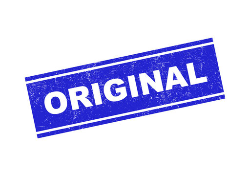 Blue rectangular rubber stamp with the word original in a textured vintage style design isolated on transparent background