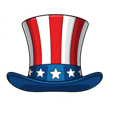 Uncle sam hat with american flag stars and stripes pattern isolated on transparent background