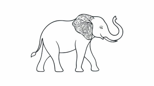 Mandala elephant vector illustration, ornate floral ear line art, decorative african elephant coloring page for adults