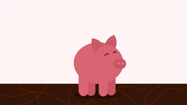 Gold Coin Into Piggy Bank Animation. 