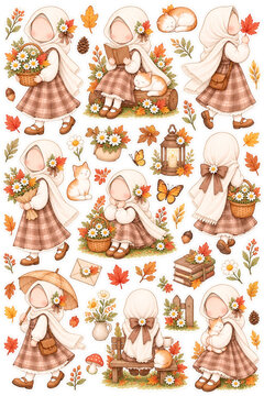 Seamless pattern stiker with an autumn subject theme