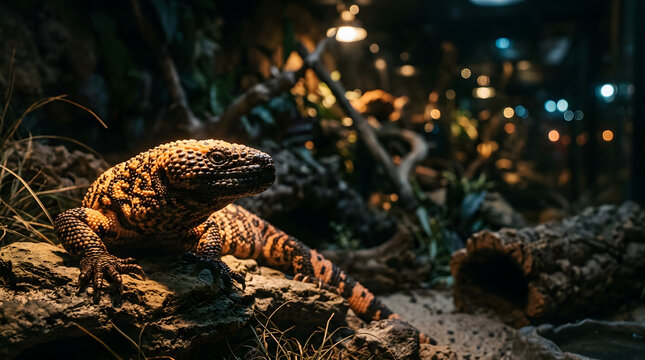 gila monster (Heloderma suspectum) on large terrarium