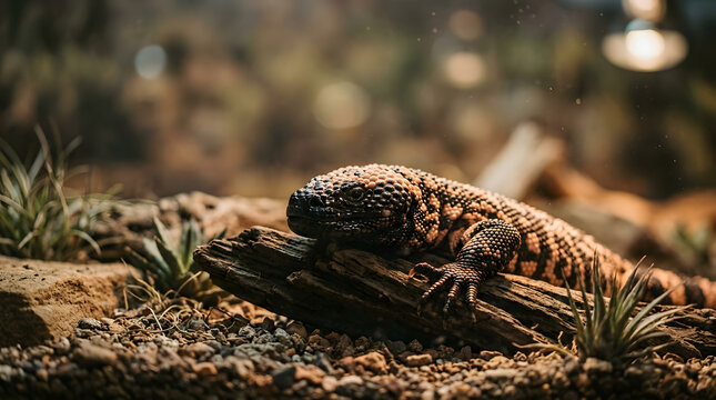 gila monster (Heloderma suspectum) on large terrarium