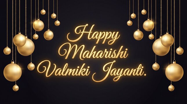 Celebratory design for maharishi valmiki jayanti featuring elegant golden text and decorative elements
