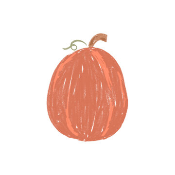 Handdrawn Crayon Orange Red Pumpkin children style pumpkin clipart illustration for thanksgiving halloween autumn fall