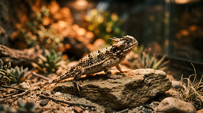 regal horned lizard (phrynosoma solare) inside huge terrarium