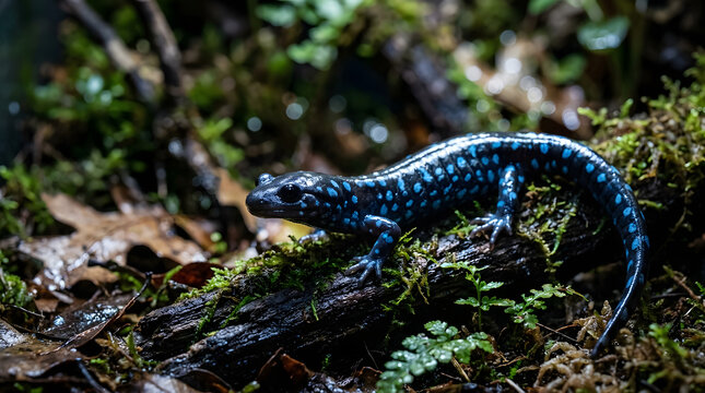 blue spotted salamander (Ambystoma maculatum) inside large terrarium