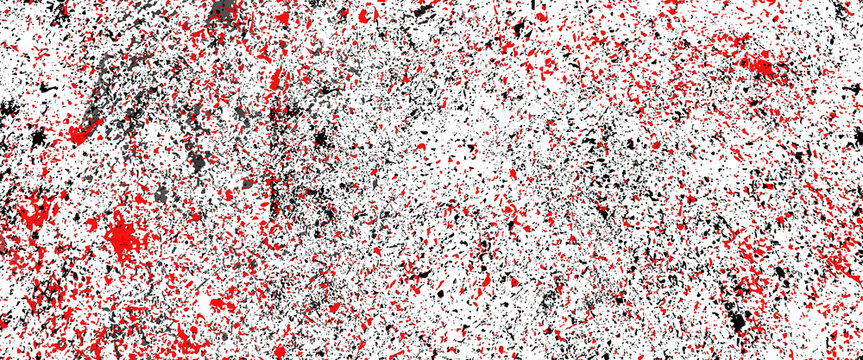 Intense red paint splatter and grunge texture on black background