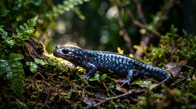 blue spotted salamander (Ambystoma maculatum) inside large terrarium